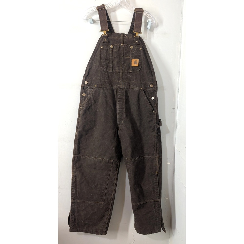 Carhartt Men's R27 DKB Dark Brown Duck Bib Insulated Overalls - Size 36 x 28